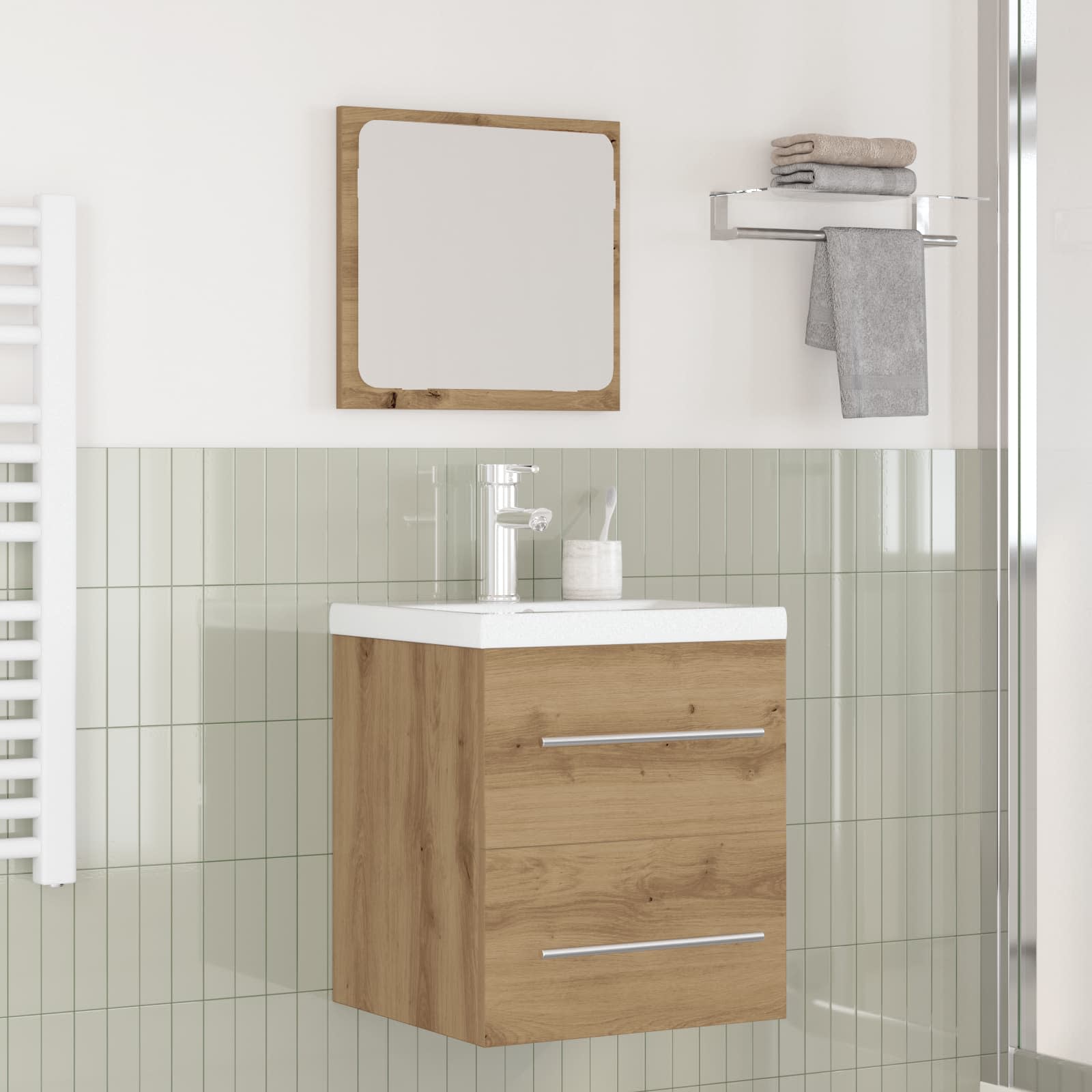 Badkamermeubelset met lade 2 pcs Artisan Eiken Bewerkt hout is nu te koop bij PeponiXL, paradijselijk wonen!