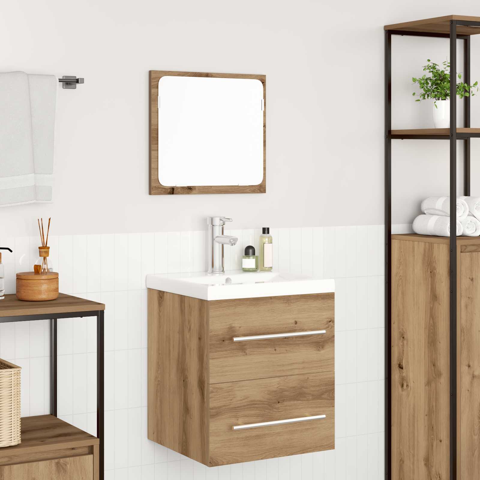 Badkamermeubelset met lade 2 pcs Artisan Eiken Bewerkt hout is nu te koop bij PeponiXL, paradijselijk wonen!