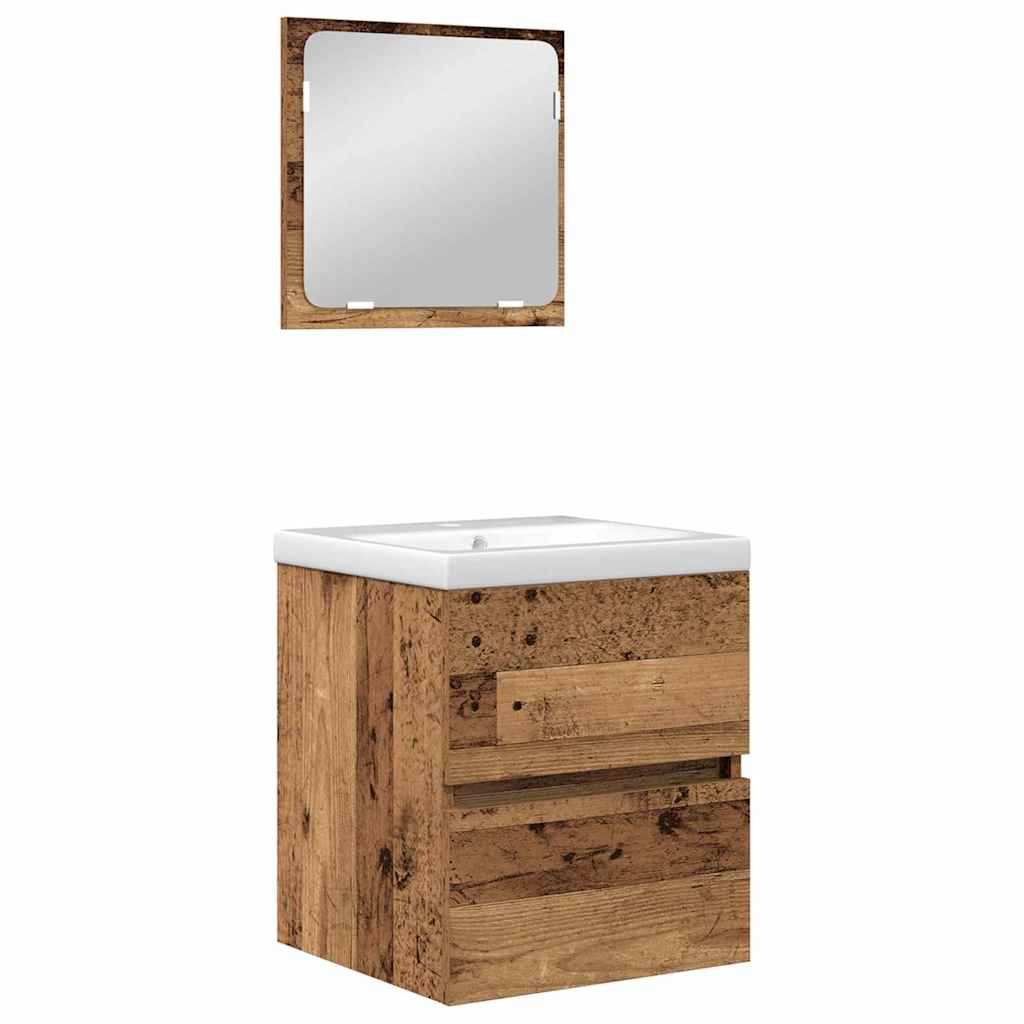 Badkamermeubelset met lade 2 pcs Oude Hout en Wit Bewerkt hout is nu te koop bij PeponiXL, paradijselijk wonen!