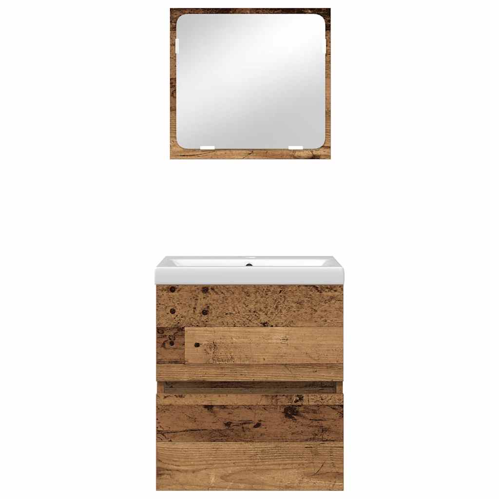 Badkamermeubelset met lade 2 pcs Oude Hout en Wit Bewerkt hout is nu te koop bij PeponiXL, paradijselijk wonen!