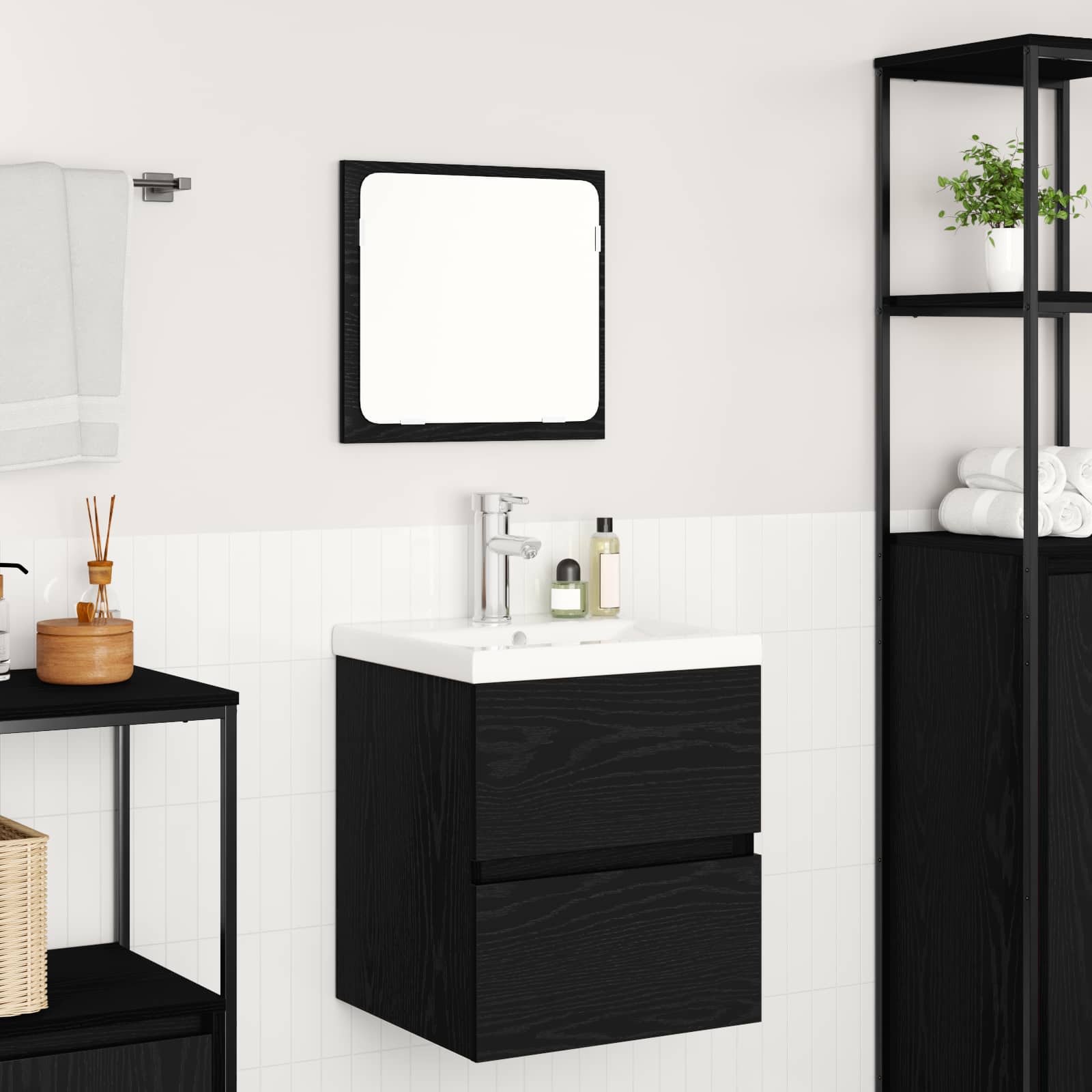 Badkamermeubelset met lade 2 pcs Zwarte Eik en Wit Bewerkt hout is nu te koop bij PeponiXL, paradijselijk wonen!