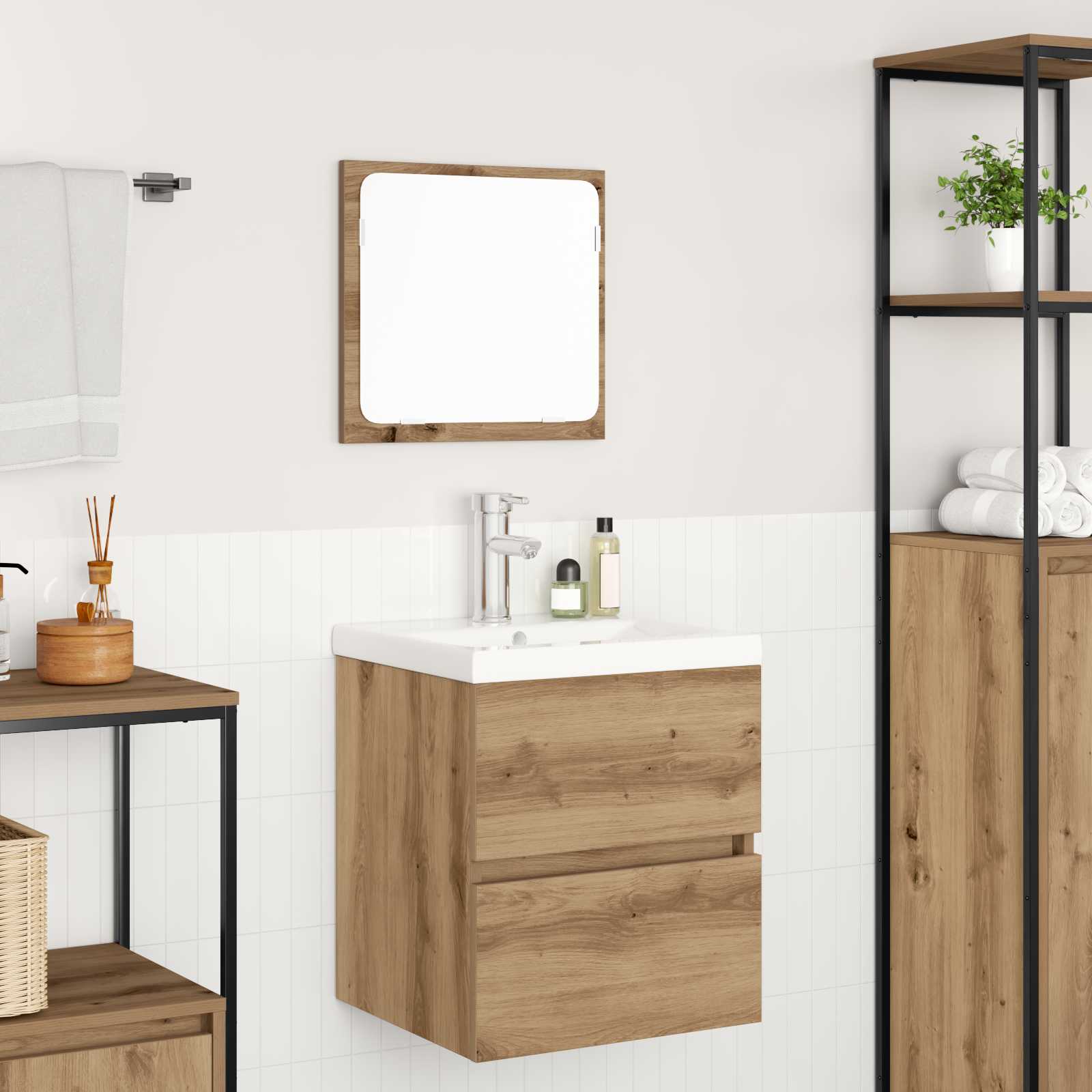 Badkamermeubelset 2 pcs Ambachtelijke Eik en Wit Bewerkt hout is nu te koop bij PeponiXL, paradijselijk wonen!