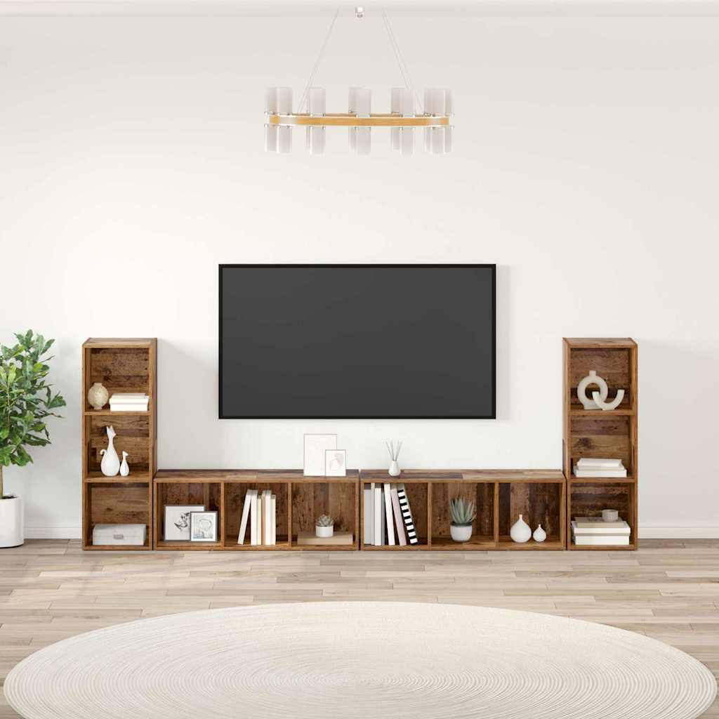 Tv-meubelset 4 pcs Oud Hout 37 x 35 x 107,5 cm Bewerkt hout is nu te koop bij PeponiXL, paradijselijk wonen!