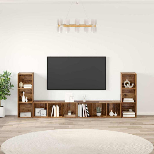 Tv-meubelset 4 pcs Oud Hout 37 x 35 x 107,5 cm Bewerkt hout is nu te koop bij PeponiXL, paradijselijk wonen!