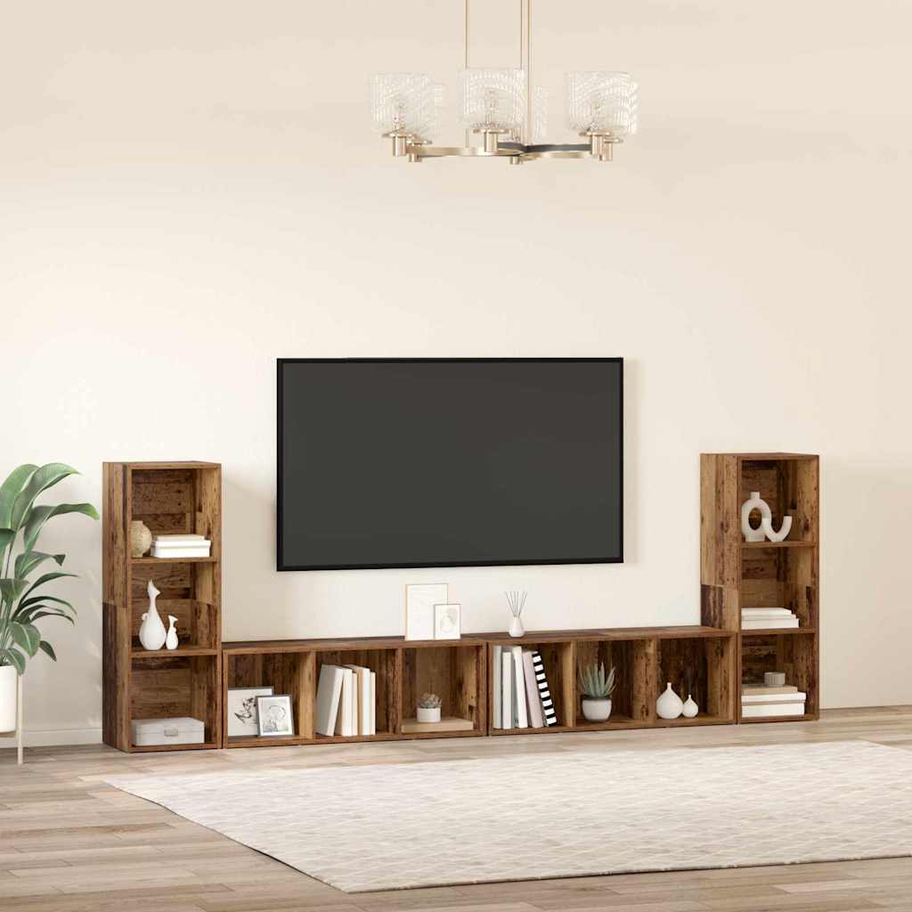 Tv-meubelset 4 pcs Oud Hout 37 x 35 x 107,5 cm Bewerkt hout is nu te koop bij PeponiXL, paradijselijk wonen!