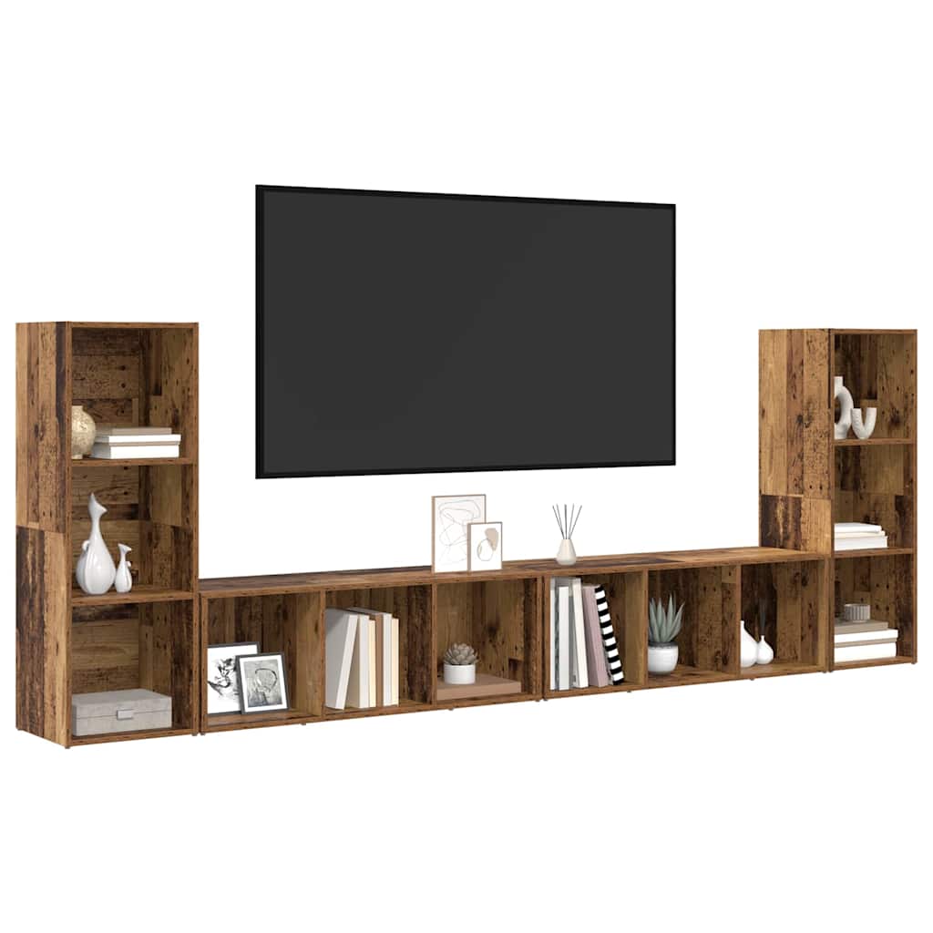 Tv-meubelset 4 pcs Oud Hout 37 x 35 x 107,5 cm Bewerkt hout is nu te koop bij PeponiXL, paradijselijk wonen!