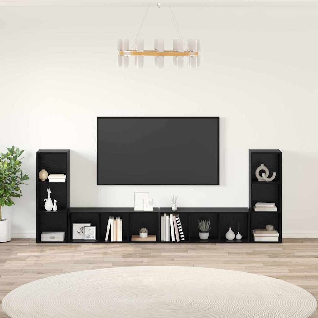 Tv-meubelset 4 pcs Zwart Eiken 37 x 35 x 107 cm Bewerkt hout is nu te koop bij PeponiXL, paradijselijk wonen!