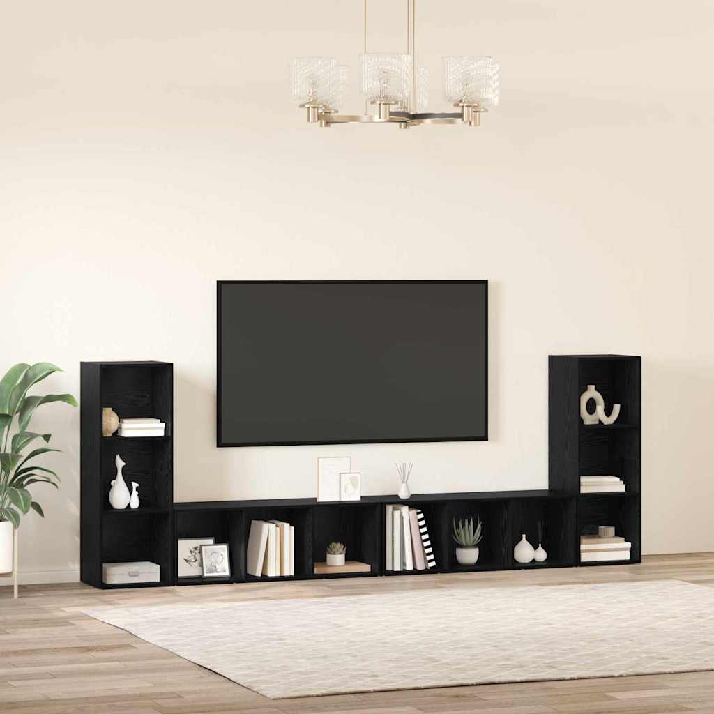 Tv-meubelset 4 pcs Zwart Eiken 37 x 35 x 107 cm Bewerkt hout is nu te koop bij PeponiXL, paradijselijk wonen!