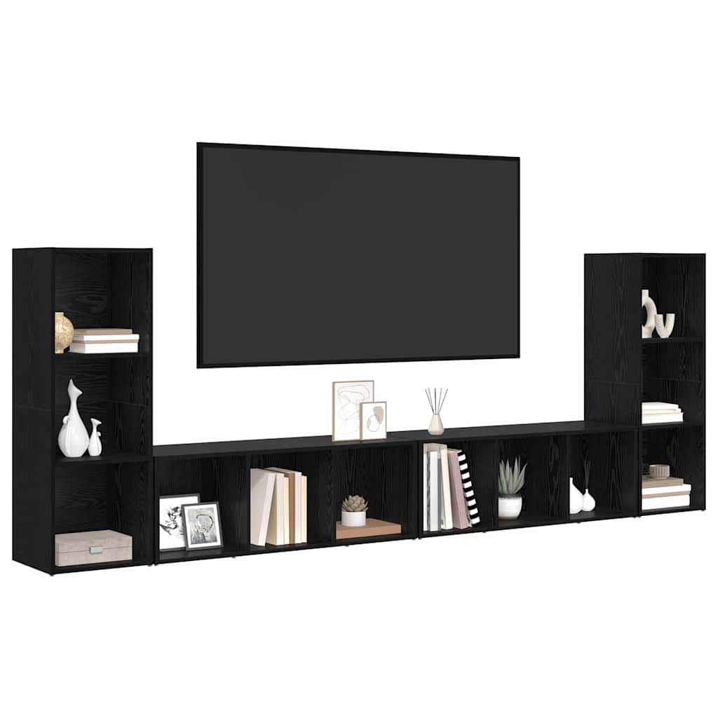 Tv-meubelset 4 pcs Zwart Eiken 37 x 35 x 107 cm Bewerkt hout is nu te koop bij PeponiXL, paradijselijk wonen!