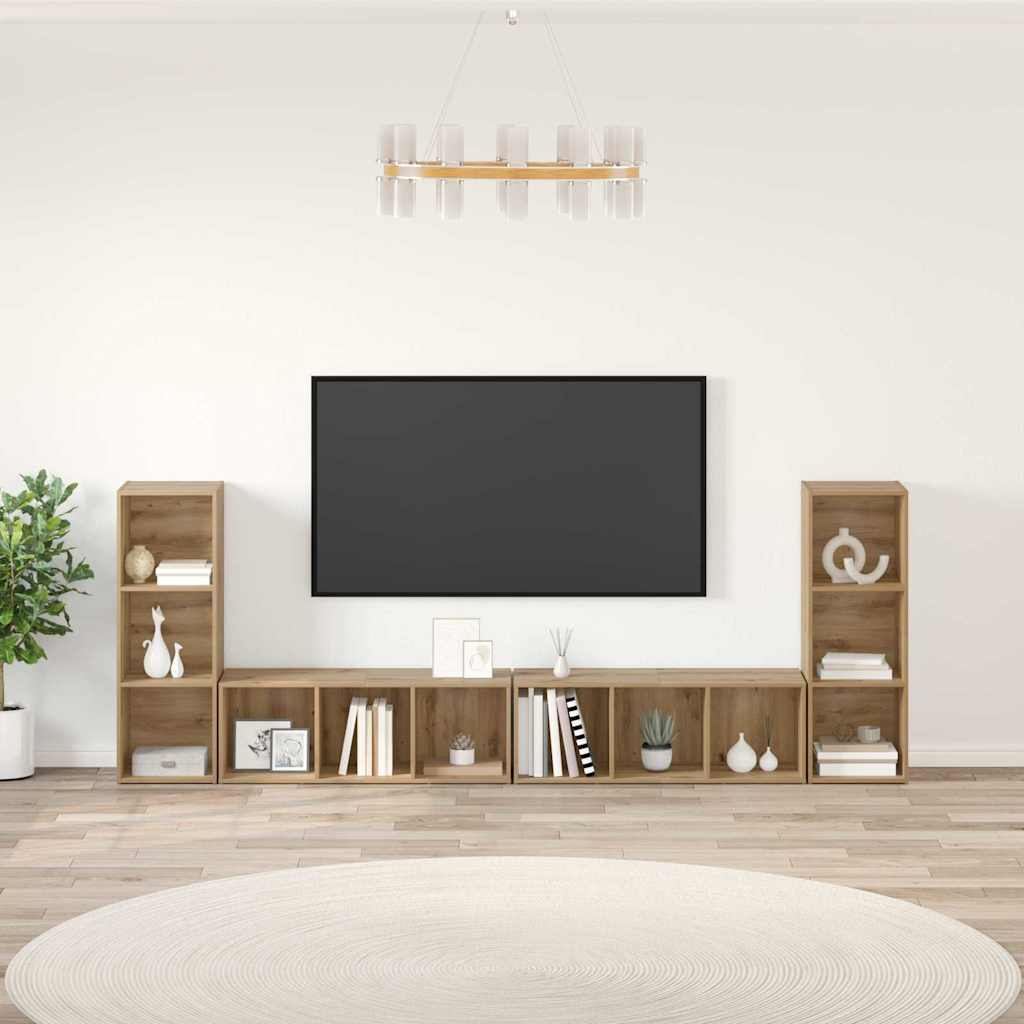 Tv-meubelset 4 pcs Artisan Eiken 37 x 35 x 107,5 cm is nu te koop bij PeponiXL, paradijselijk wonen!