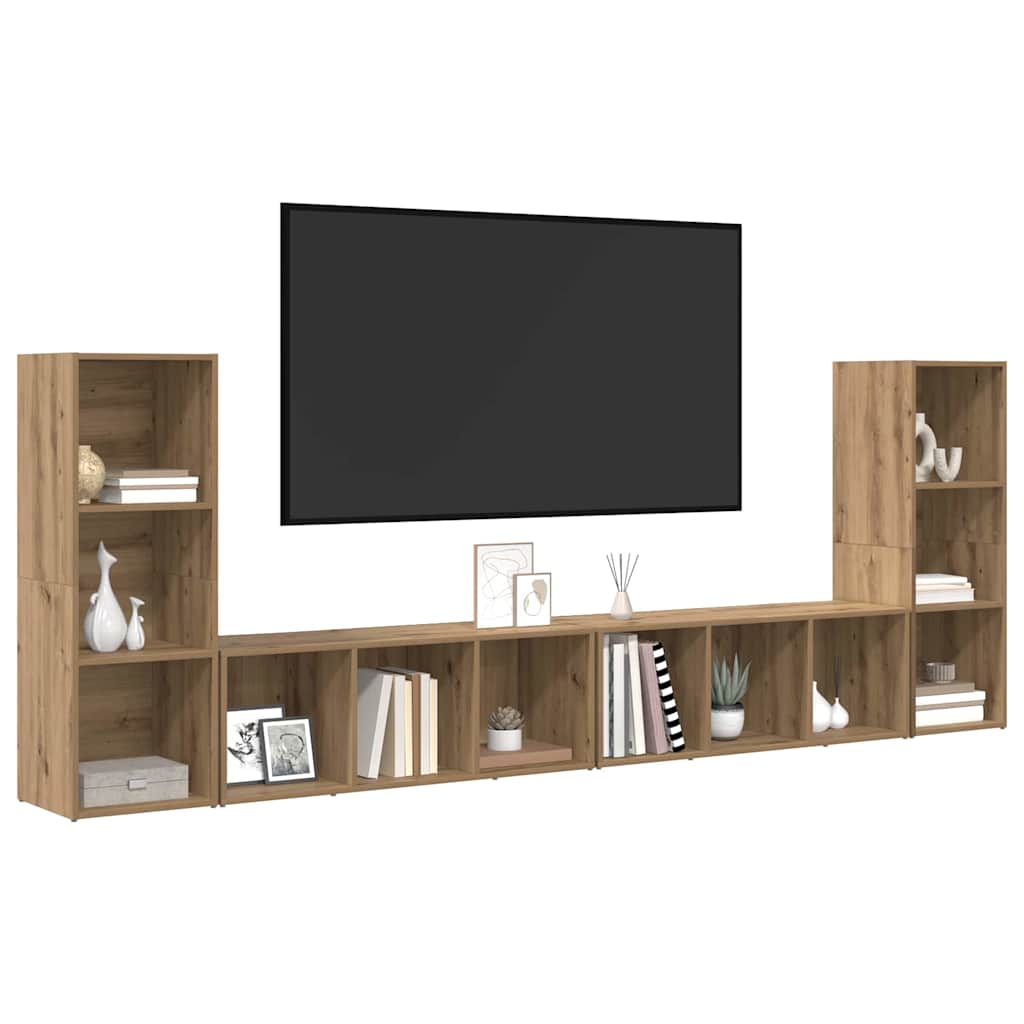 Tv-meubelset 4 pcs Artisan Eiken 37 x 35 x 107,5 cm is nu te koop bij PeponiXL, paradijselijk wonen!