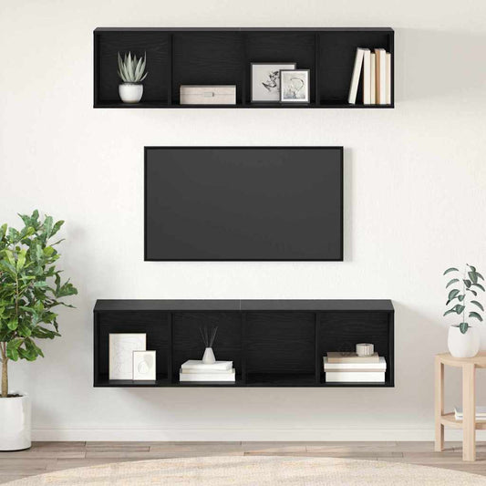 Tv-meubelset 2 pcs Zwart Eiken 37 x 37 x 142,5 cm Bewerkt hout is nu te koop bij PeponiXL, paradijselijk wonen!