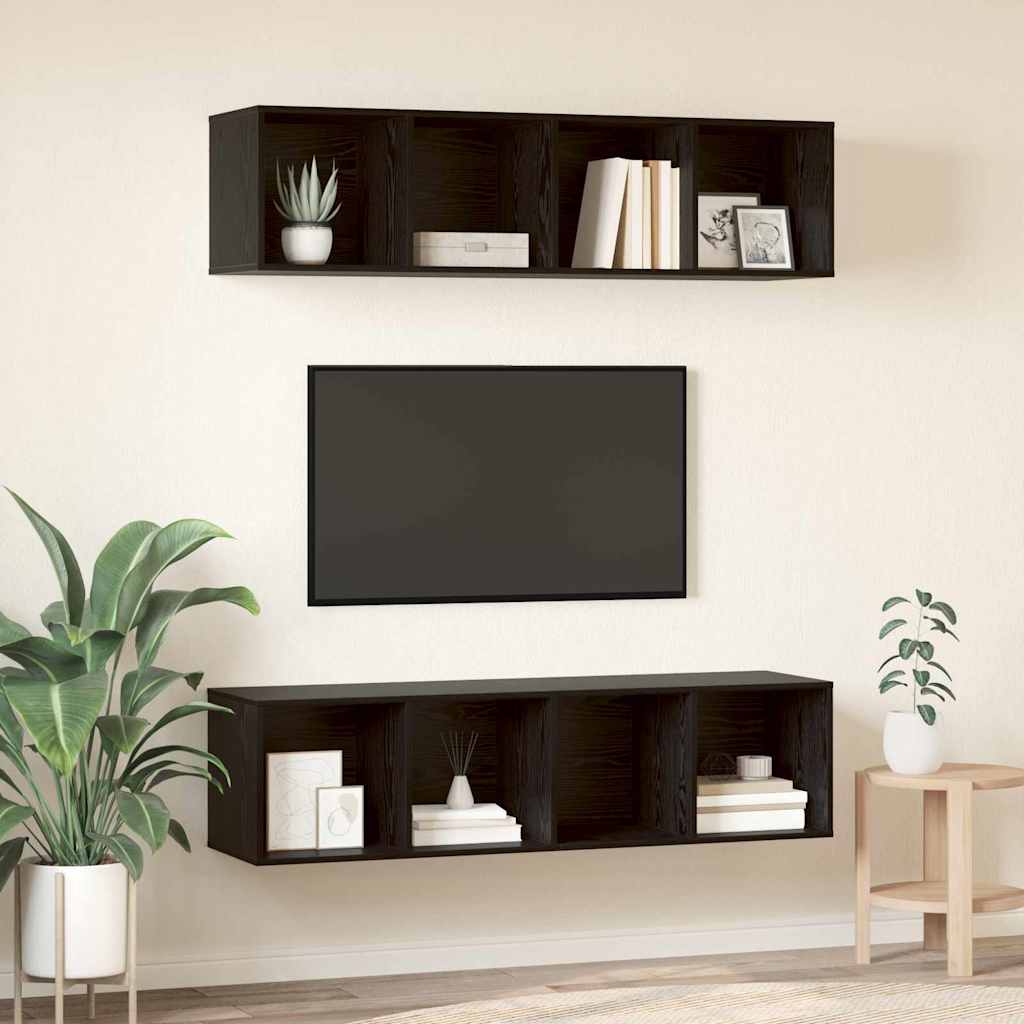 Tv-meubelset 2 pcs Zwart Eiken 37 x 37 x 142,5 cm Bewerkt hout is nu te koop bij PeponiXL, paradijselijk wonen!