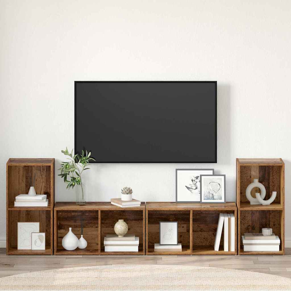 Tv-meubelset 4 pcs Oud Hout 37 x 37 x 72 cm Bewerkt hout is nu te koop bij PeponiXL, paradijselijk wonen!