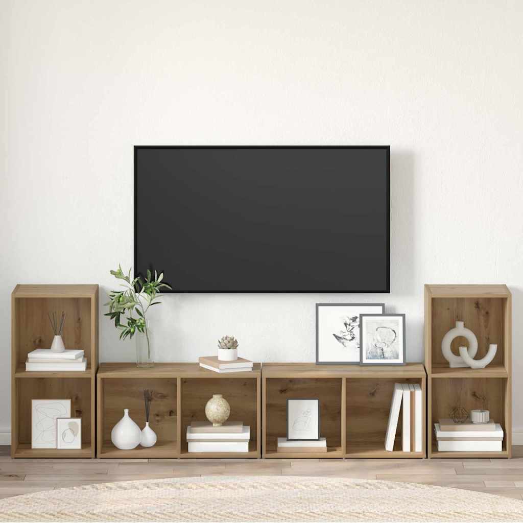 Tv-meubelset 4 pcs Artisan Eiken 37 x 37 x 72 cm Bewerkt hout is nu te koop bij PeponiXL, paradijselijk wonen!