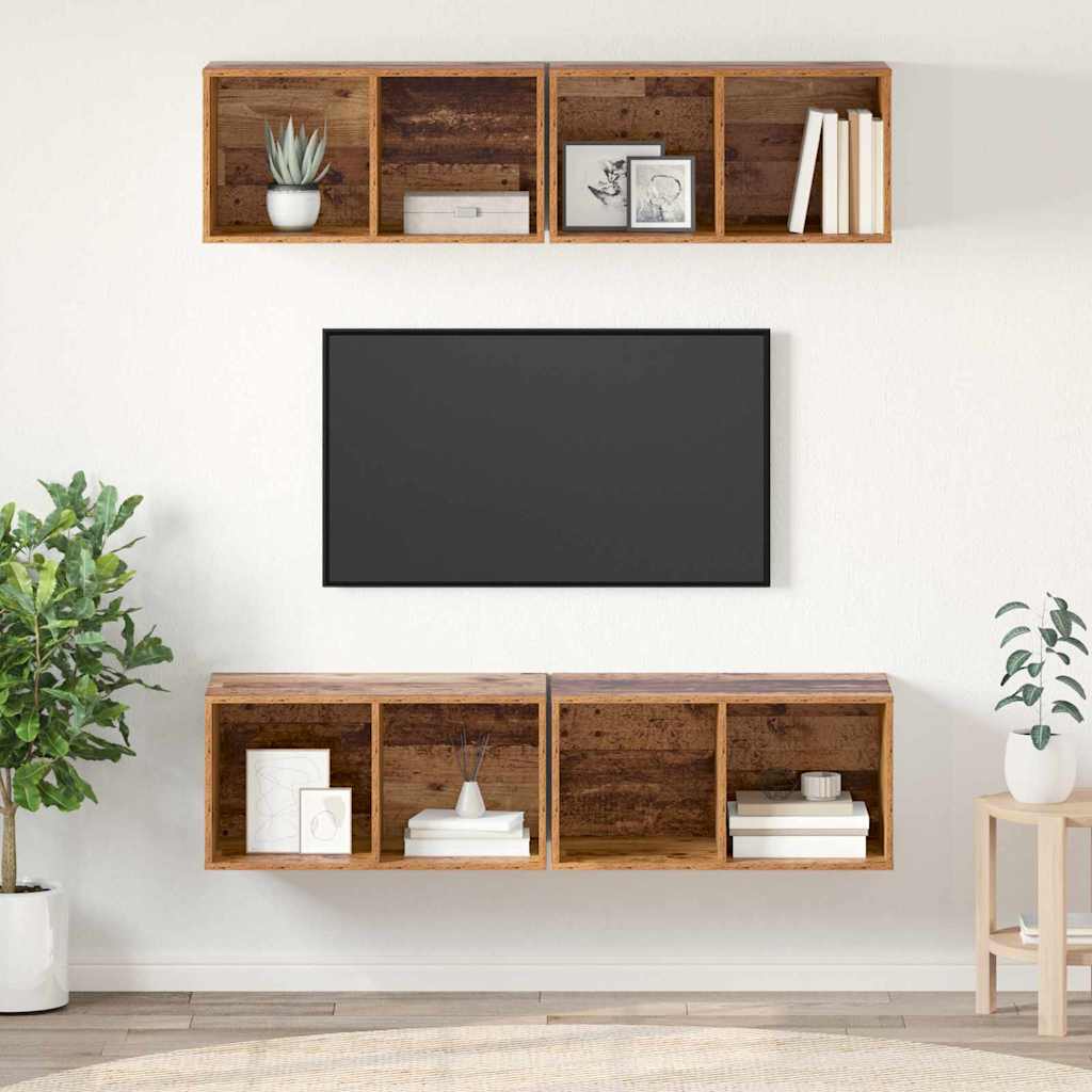 Tv-meubelset 4 pcs Oud Hout 37 x 37 x 72 cm Bewerkt hout is nu te koop bij PeponiXL, paradijselijk wonen!