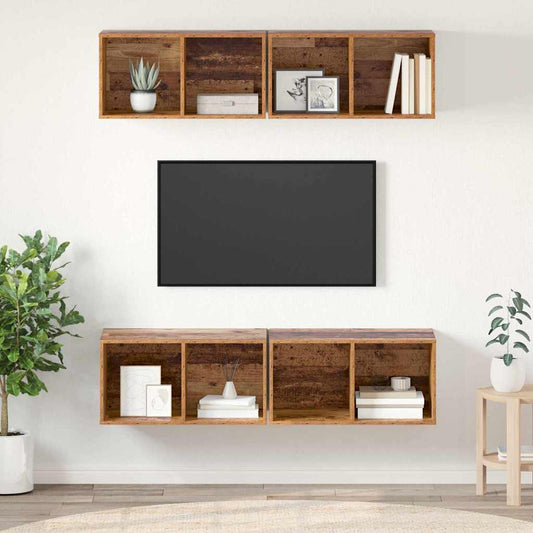 Tv-meubelset 4 pcs Oud Hout 37 x 37 x 72 cm Bewerkt hout is nu te koop bij PeponiXL, paradijselijk wonen!