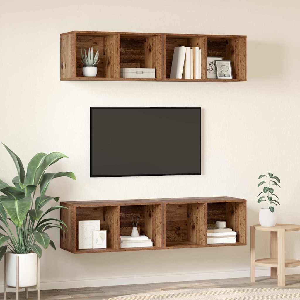 Tv-meubelset 4 pcs Oud Hout 37 x 37 x 72 cm Bewerkt hout is nu te koop bij PeponiXL, paradijselijk wonen!
