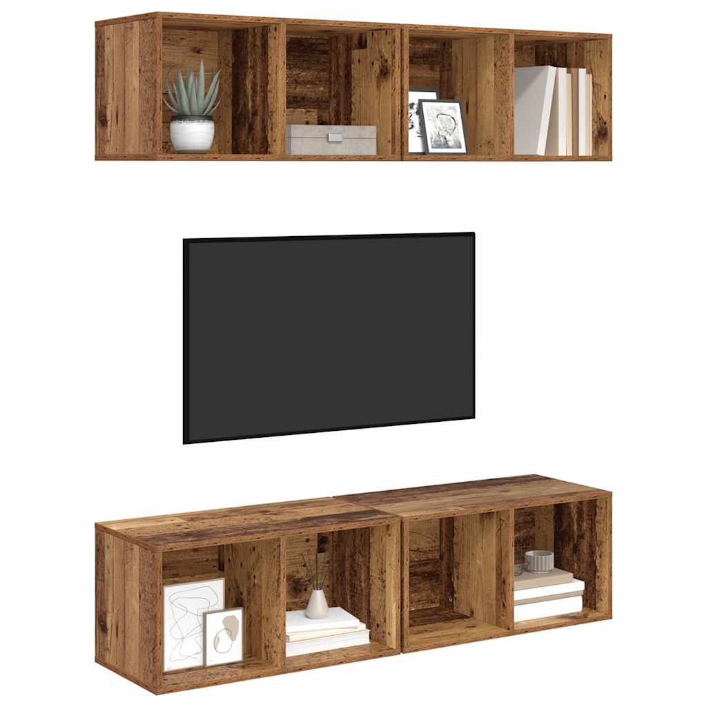 Tv-meubelset 4 pcs Oud Hout 37 x 37 x 72 cm Bewerkt hout is nu te koop bij PeponiXL, paradijselijk wonen!
