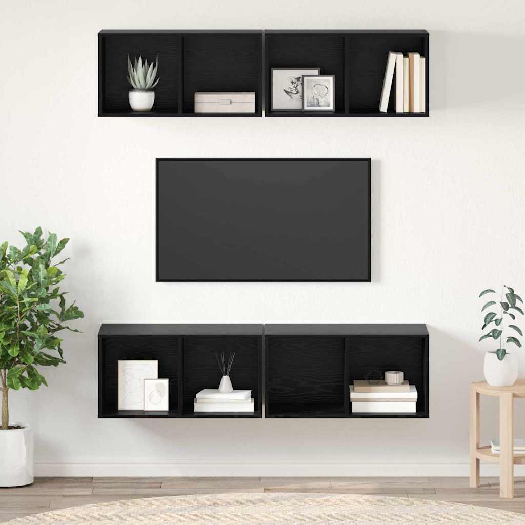 Tv-meubelset 4 pcs Zwart Eiken 37 x 37 x 72 cm Bewerkt hout is nu te koop bij PeponiXL, paradijselijk wonen!
