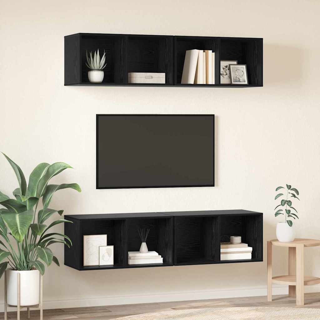 Tv-meubelset 4 pcs Zwart Eiken 37 x 37 x 72 cm Bewerkt hout is nu te koop bij PeponiXL, paradijselijk wonen!