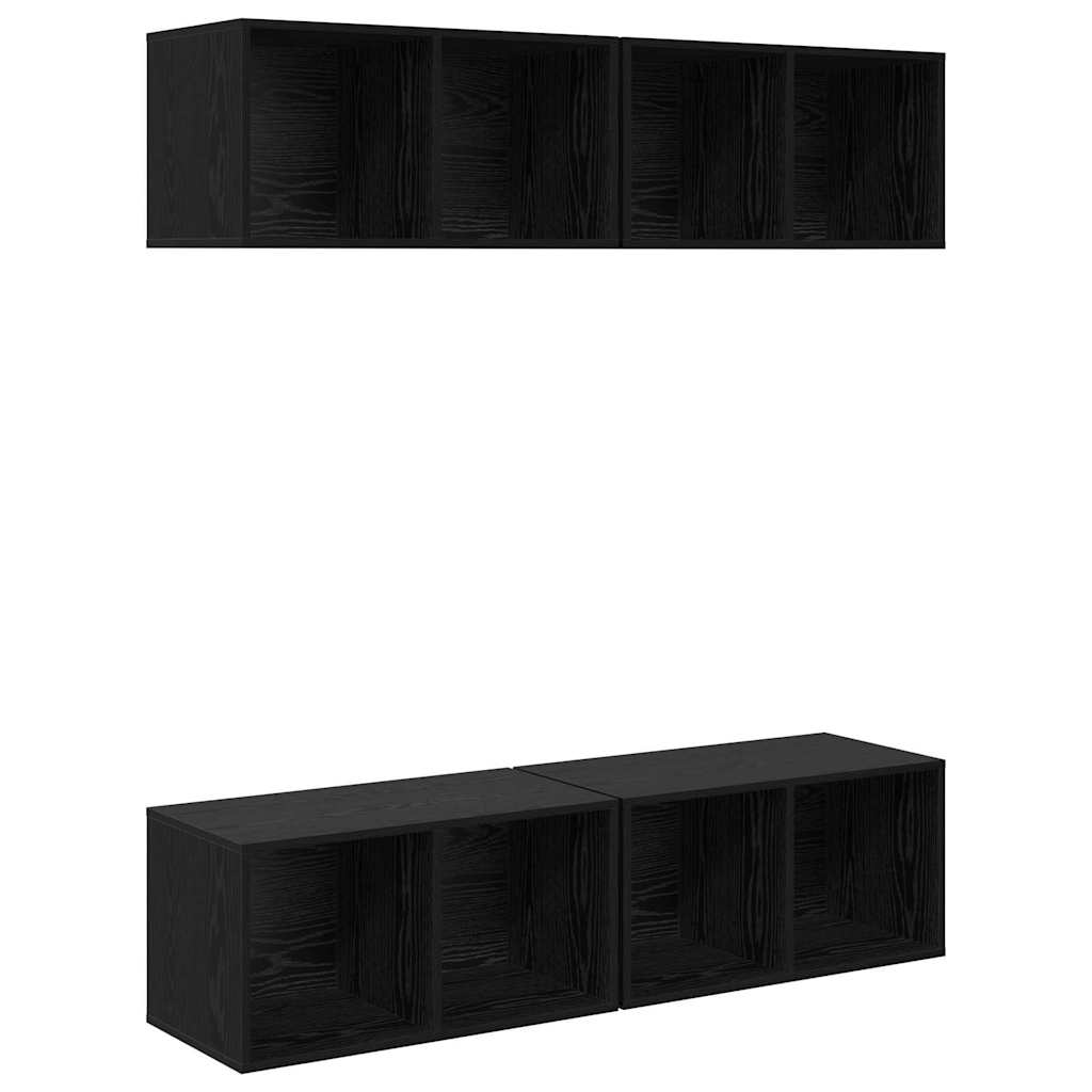 Tv-meubelset 4 pcs Zwart Eiken 37 x 37 x 72 cm Bewerkt hout is nu te koop bij PeponiXL, paradijselijk wonen!