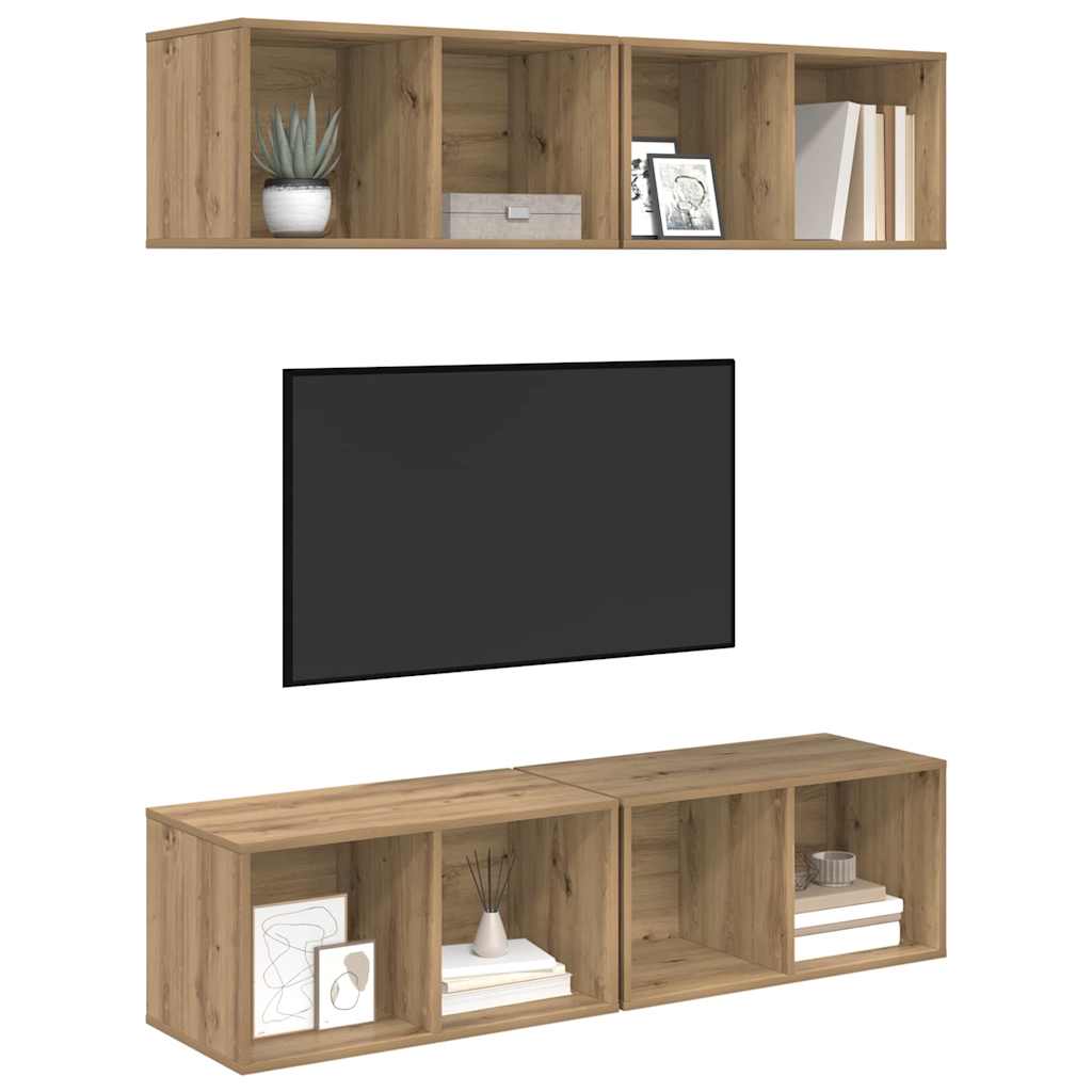 Tv-meubelset 4 pcs Artisan Eiken 37 x 37 x 72 cm Bewerkt hout is nu te koop bij PeponiXL, paradijselijk wonen!