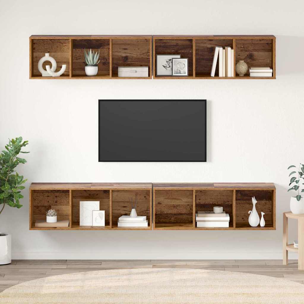 Tv-meubelset 4 pcs Oud Hout 37 x 37 x 107,5 cm Bewerkt hout is nu te koop bij PeponiXL, paradijselijk wonen!