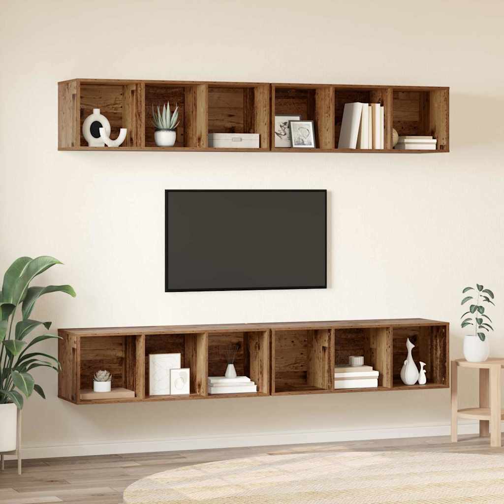 Tv-meubelset 4 pcs Oud Hout 37 x 37 x 107,5 cm Bewerkt hout is nu te koop bij PeponiXL, paradijselijk wonen!