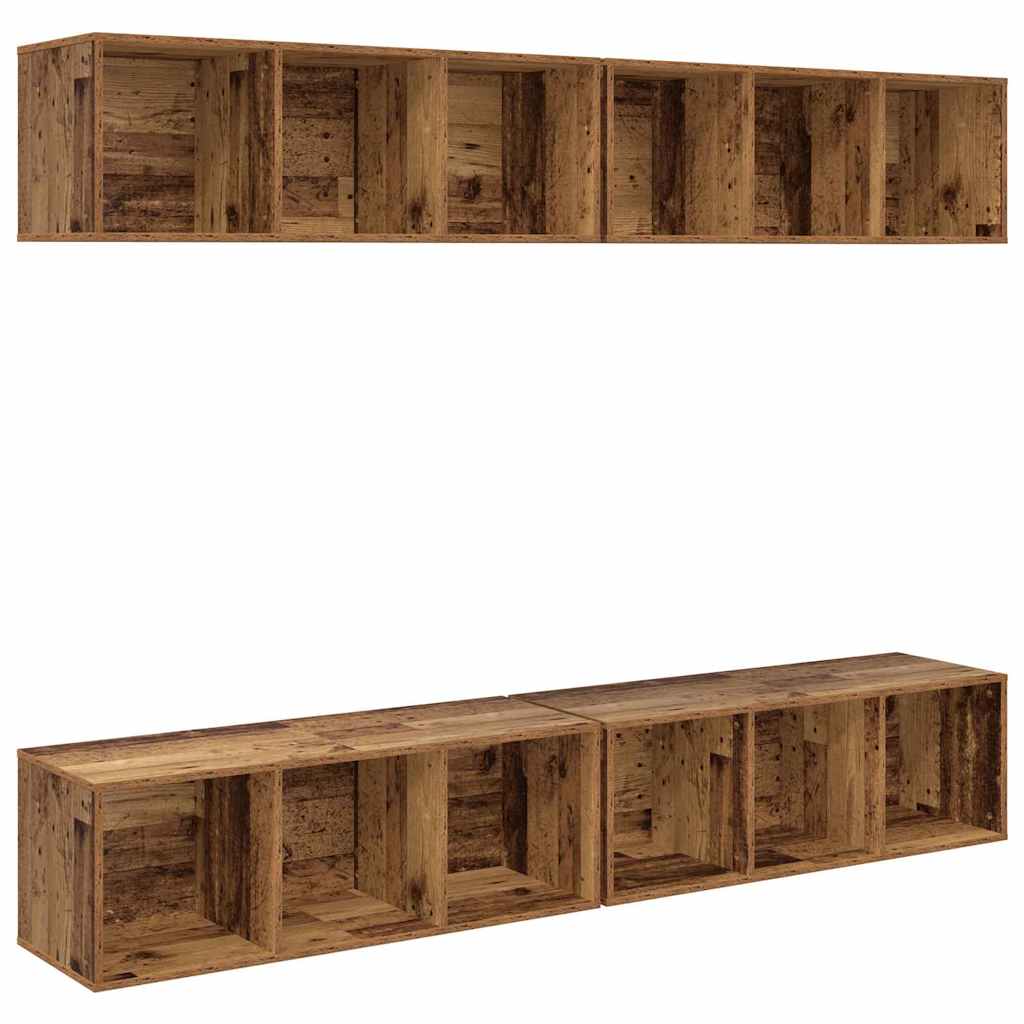 Tv-meubelset 4 pcs Oud Hout 37 x 37 x 107,5 cm Bewerkt hout is nu te koop bij PeponiXL, paradijselijk wonen!