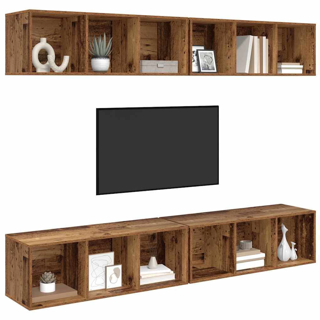Tv-meubelset 4 pcs Oud Hout 37 x 37 x 107,5 cm Bewerkt hout is nu te koop bij PeponiXL, paradijselijk wonen!
