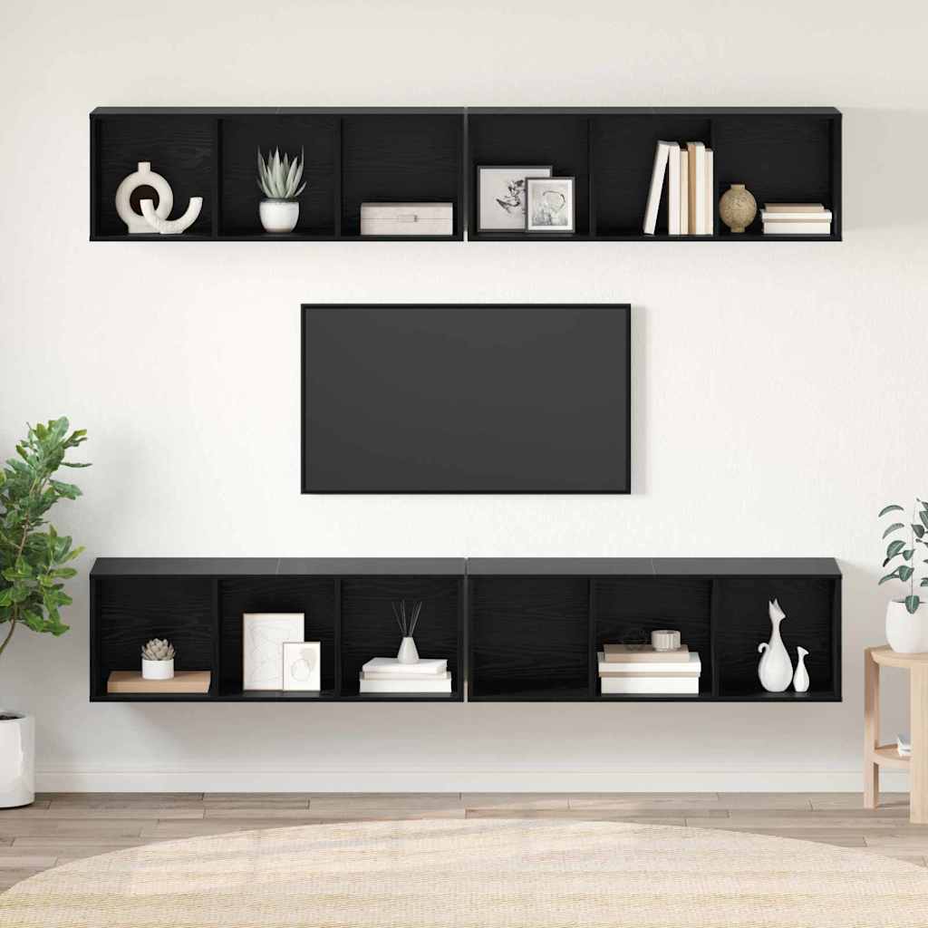 Tv-meubelset 4 pcs Zwart Eiken 37 x 37 x 107,5 cm Bewerkt hout is nu te koop bij PeponiXL, paradijselijk wonen!