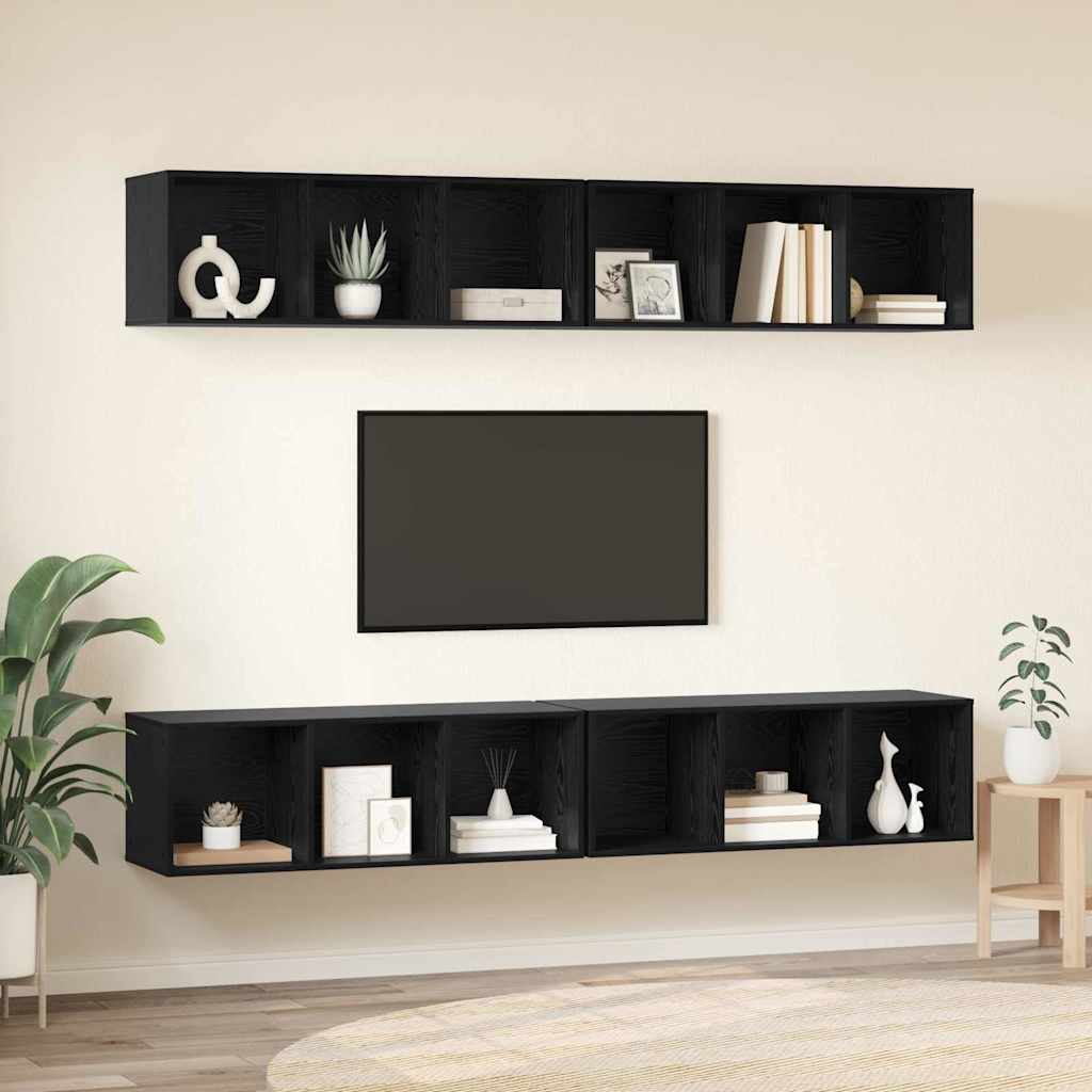 Tv-meubelset 4 pcs Zwart Eiken 37 x 37 x 107,5 cm Bewerkt hout is nu te koop bij PeponiXL, paradijselijk wonen!