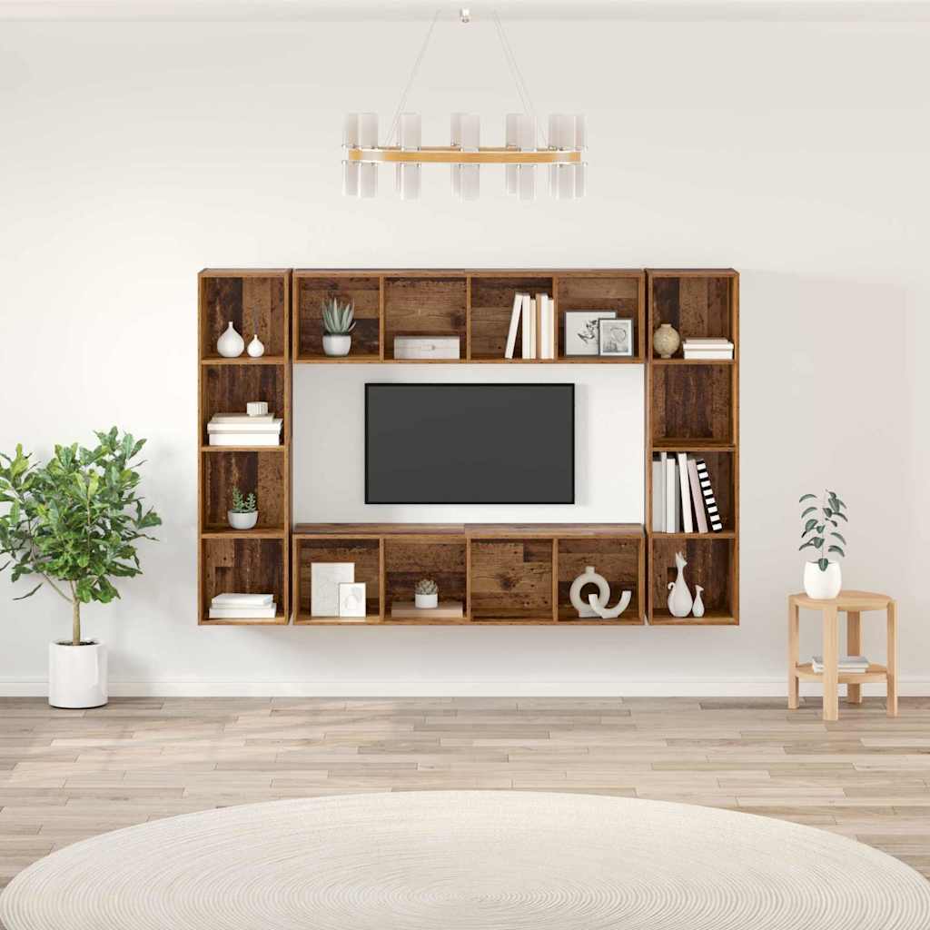Tv-meubelset 4 pcs Bruin 37 x 37 x 142,5 cm Bewerkt hout is nu te koop bij PeponiXL, paradijselijk wonen!