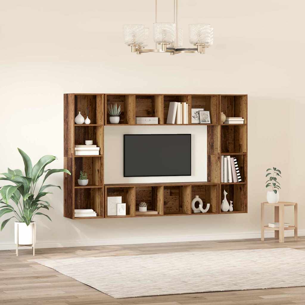 Tv-meubelset 4 pcs Bruin 37 x 37 x 142,5 cm Bewerkt hout is nu te koop bij PeponiXL, paradijselijk wonen!
