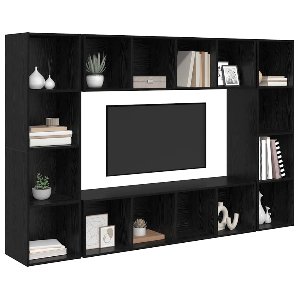 Tv-meubelset 4 pcs Zwart 37 x 37 x 142,5 cm Bewerkt hout is nu te koop bij PeponiXL, paradijselijk wonen!