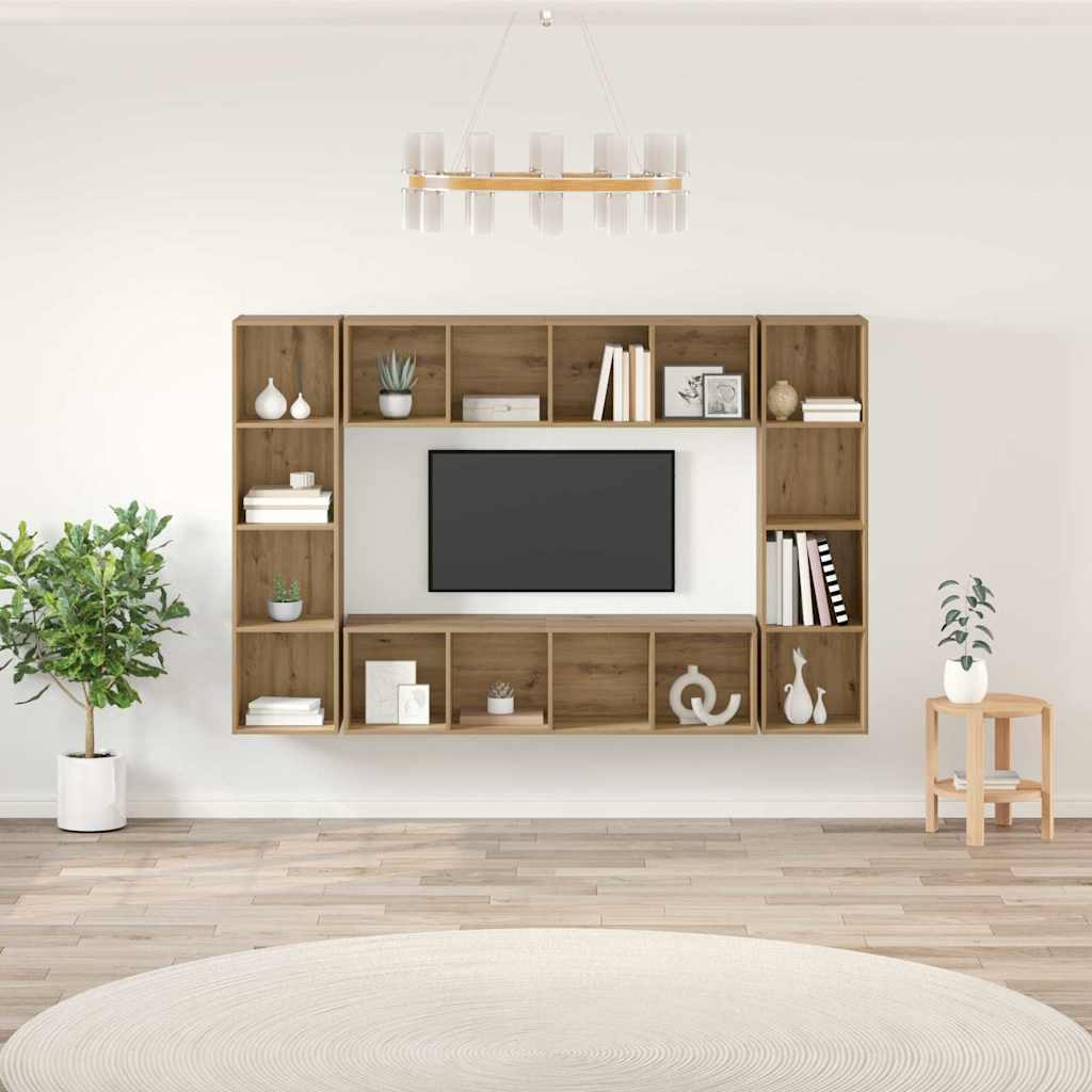 Tv-meubelset 4 pcs Bruin 37 x 37 x 142,5 cm Bewerkt hout is nu te koop bij PeponiXL, paradijselijk wonen!