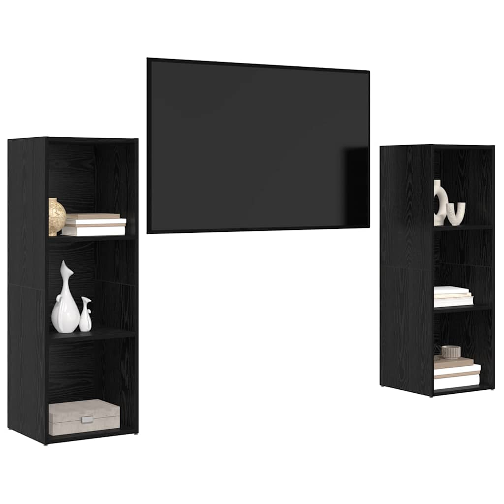 Tv-meubelset 2 pcs Zwart Eiken 107 x 35 x 37 cm Bewerkt hout is nu te koop bij PeponiXL, paradijselijk wonen!