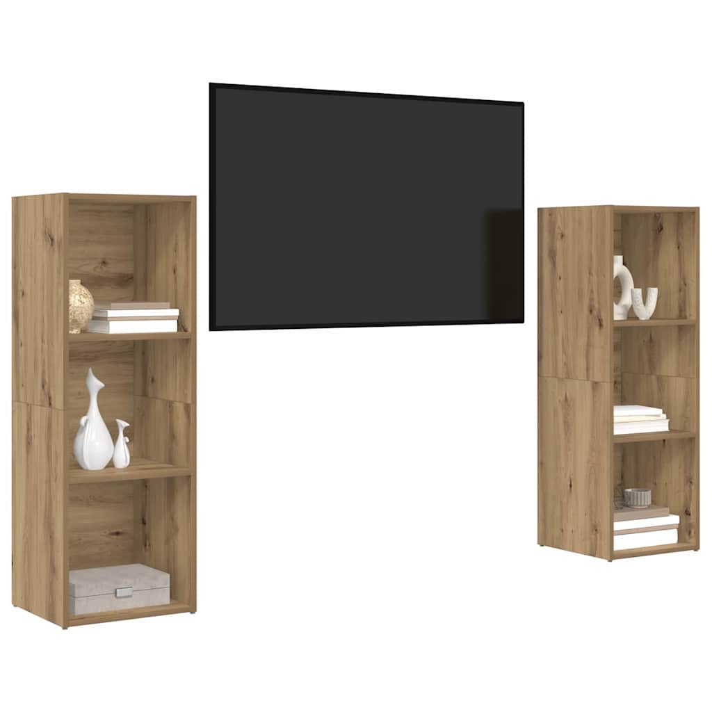 Tv-meubelset 2 pcs Artisan Eiken 107 x 35 x 37 cm Bewerkt hout is nu te koop bij PeponiXL, paradijselijk wonen!