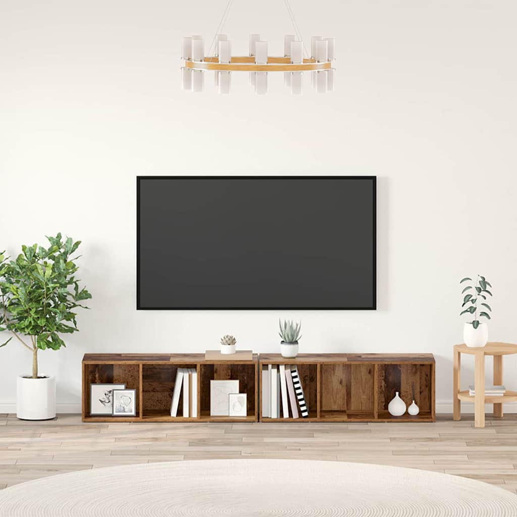 Tv-meubelset 2 pcs Oud Hout 37 x 35 x 107cm Bewerkt hout is nu te koop bij PeponiXL, paradijselijk wonen!