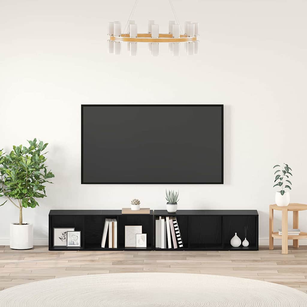 Tv-meubelset 2 pcs Zwart Eiken 37 x 35 x 107cm Bewerkt hout is nu te koop bij PeponiXL, paradijselijk wonen!