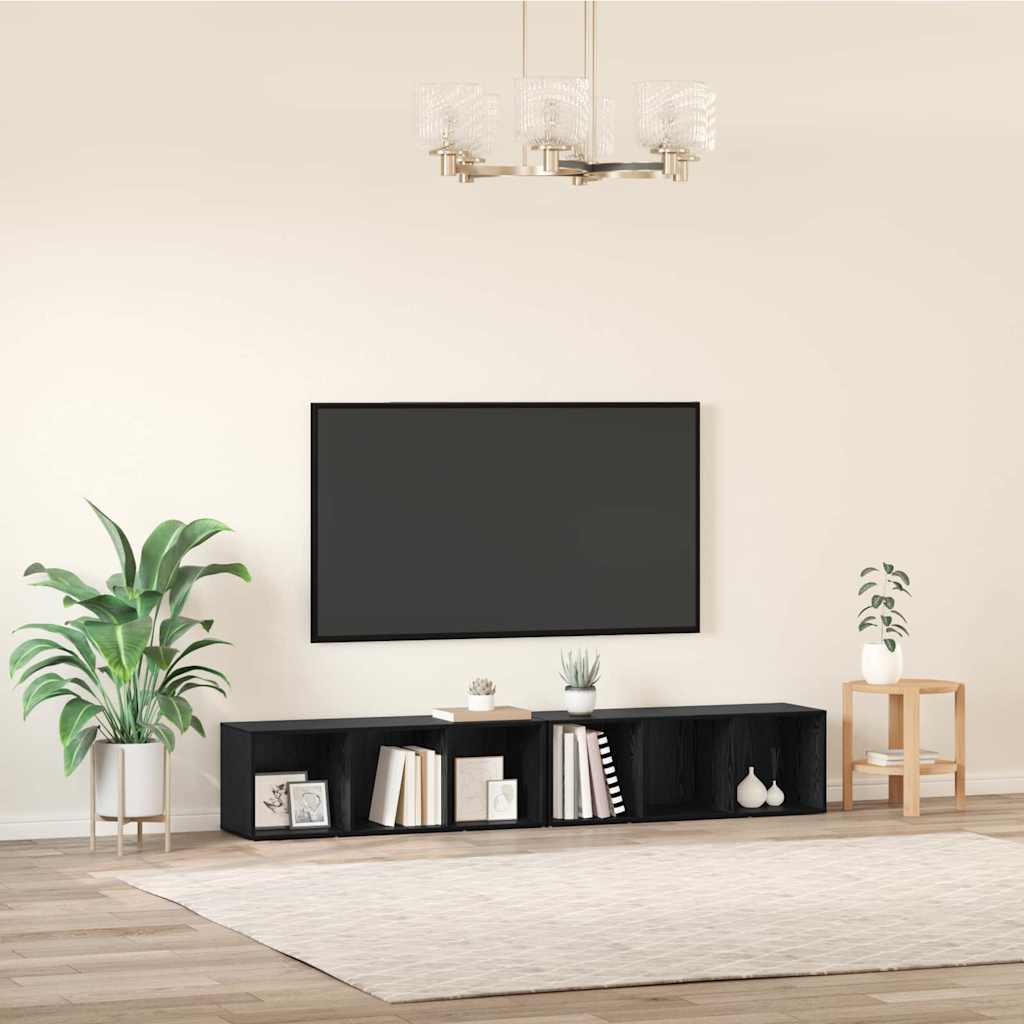 Tv-meubelset 2 pcs Zwart Eiken 37 x 35 x 107cm Bewerkt hout is nu te koop bij PeponiXL, paradijselijk wonen!