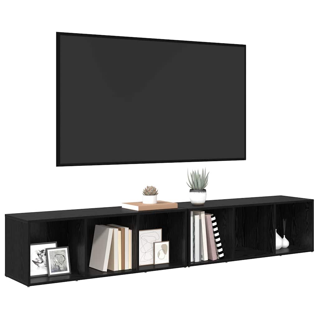 Tv-meubelset 2 pcs Zwart Eiken 37 x 35 x 107cm Bewerkt hout is nu te koop bij PeponiXL, paradijselijk wonen!