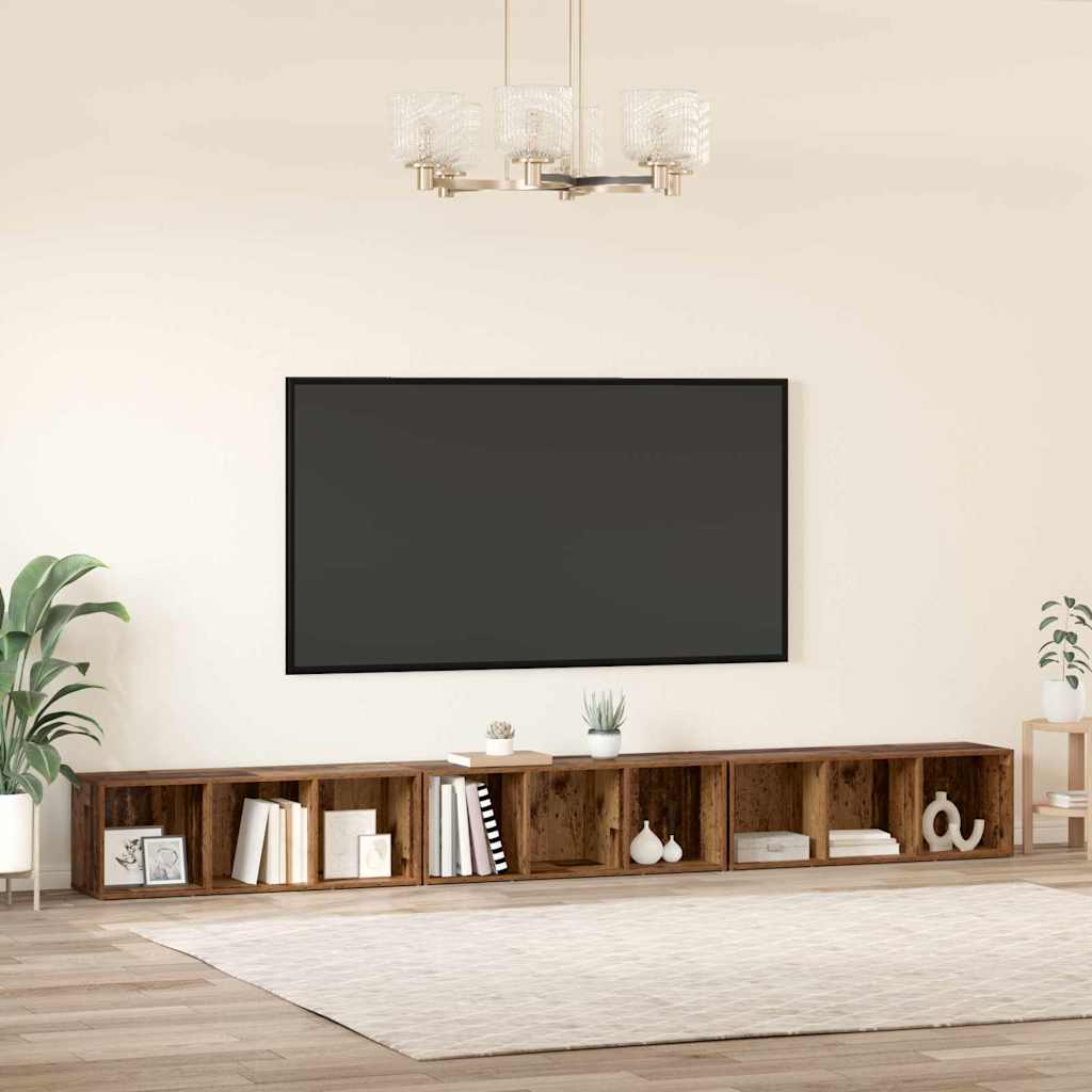 Tv-meubelset 3 pcs Oud Hout 37 x 35 x 107,5 cm Bewerkt hout is nu te koop bij PeponiXL, paradijselijk wonen!