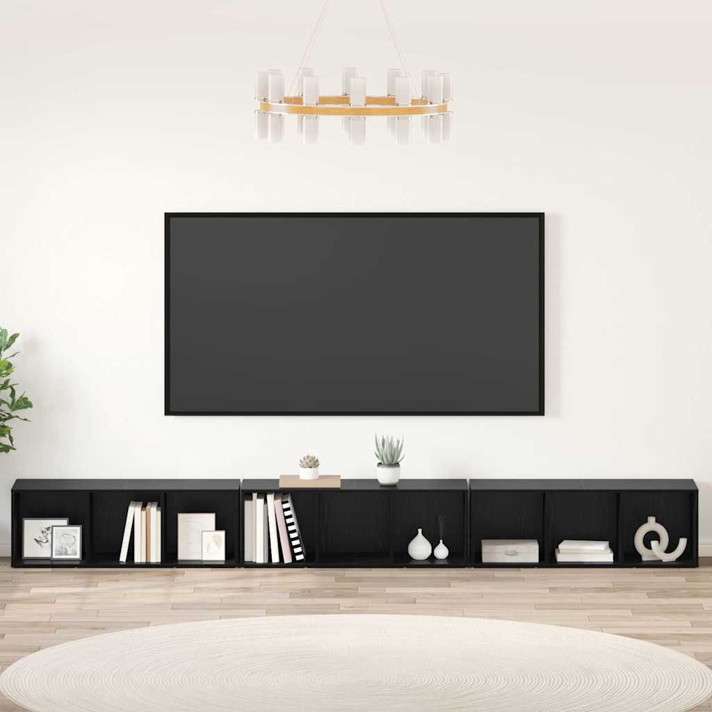 Tv-meubelset 3 pcs Zwart Eiken 37 x 35 x 107,5 cm Bewerkt hout is nu te koop bij PeponiXL, paradijselijk wonen!