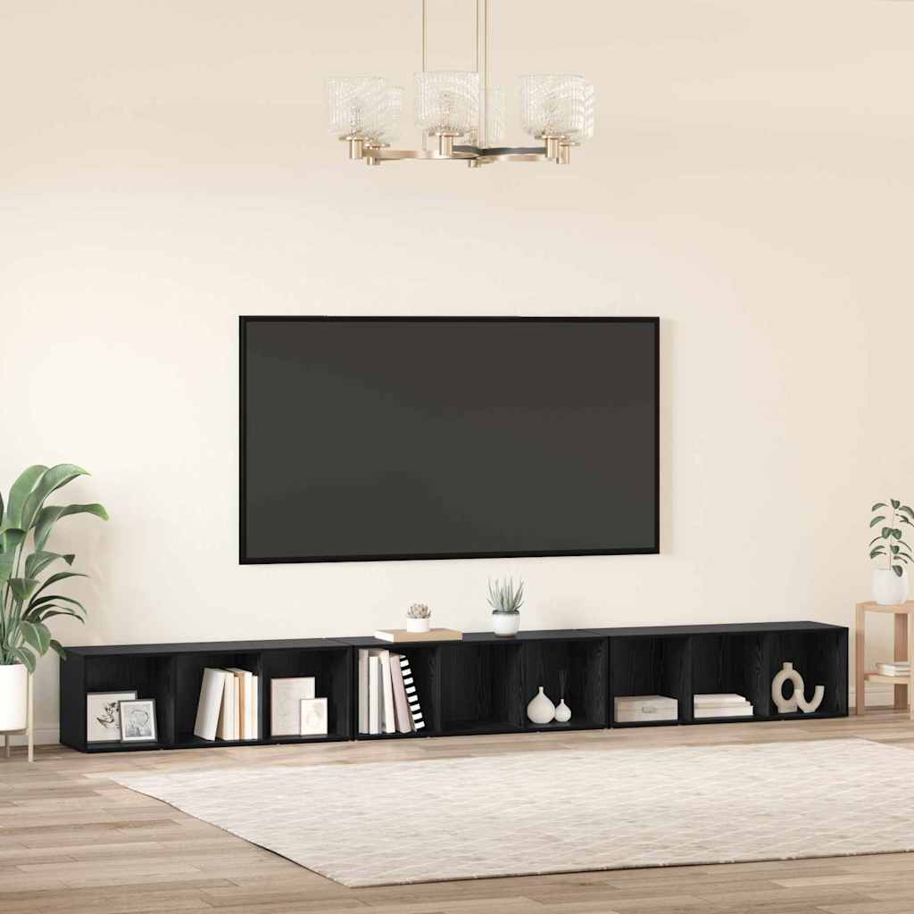 Tv-meubelset 3 pcs Zwart Eiken 37 x 35 x 107,5 cm Bewerkt hout is nu te koop bij PeponiXL, paradijselijk wonen!