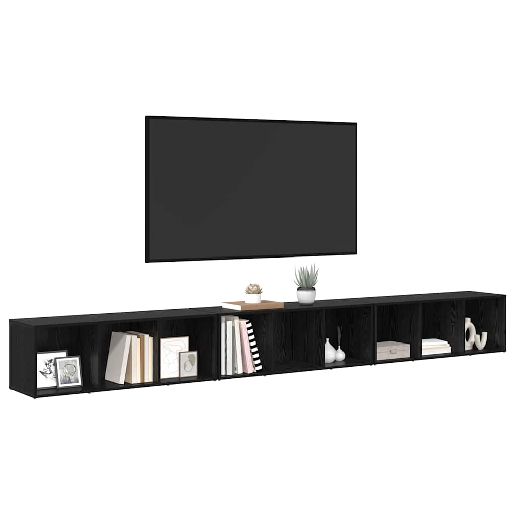 Tv-meubelset 3 pcs Zwart Eiken 37 x 35 x 107,5 cm Bewerkt hout is nu te koop bij PeponiXL, paradijselijk wonen!