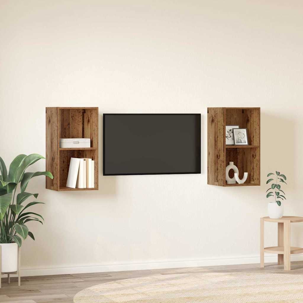 Tv-meubelset 2 pcs Oud Hout 37 x 37 x 72 cm Bewerkt hout is nu te koop bij PeponiXL, paradijselijk wonen!
