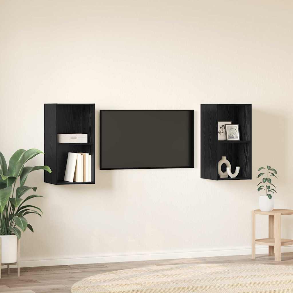 Tv-meubelset 2 pcs Zwart Eiken 37 x 37 x 72 cm Bewerkt hout is nu te koop bij PeponiXL, paradijselijk wonen!