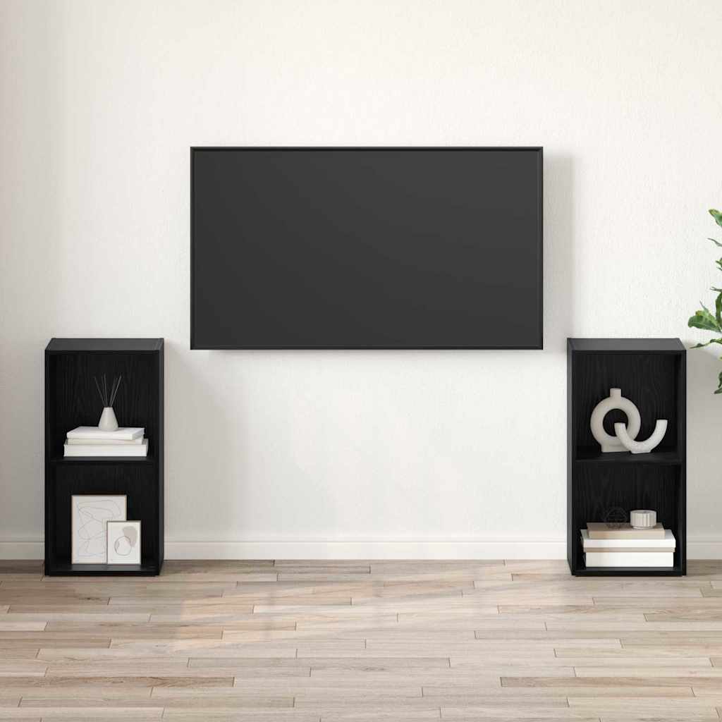 Tv-meubelset 2 pcs Zwart Eiken 72 x 35 x 36,5 cm Bewerkt hout is nu te koop bij PeponiXL, paradijselijk wonen!